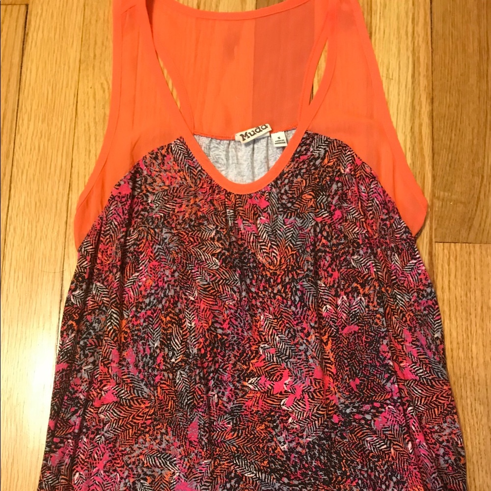 Pink black and coral tank top